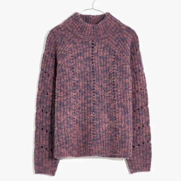 Madewell Pointelle Mock neck Pullover Sweater Heather Eggplant- - Picture 4 of 10